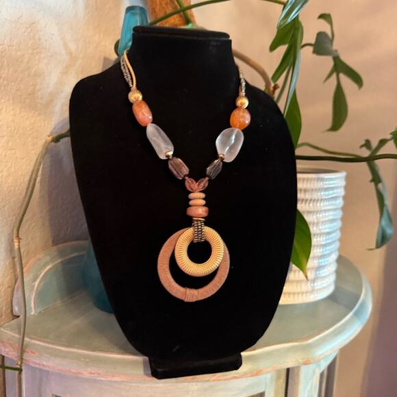 Chico’s Large Beaded Pendant Statement Necklace - Picture 3 of 8